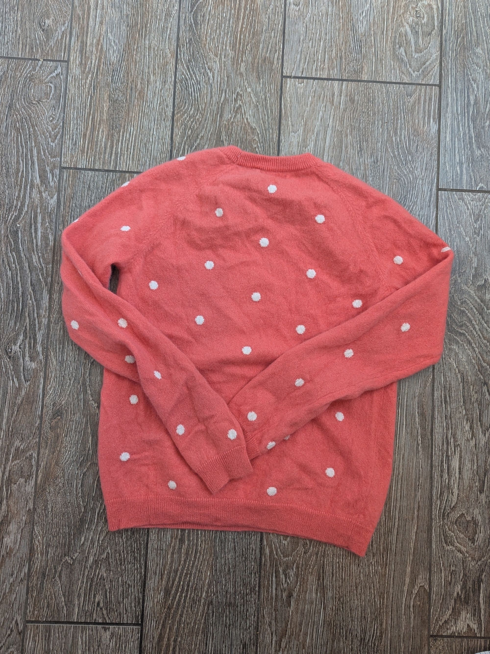Philosophy Cashmere Sweater Small Coral Pink Polka Dot Crew Neck Cozy - Picture 4 of 8